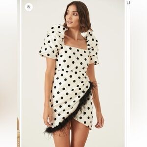 New! LPA Hailey Dress Black & White Polka Dots Mini Feather Dress 🖤 Small